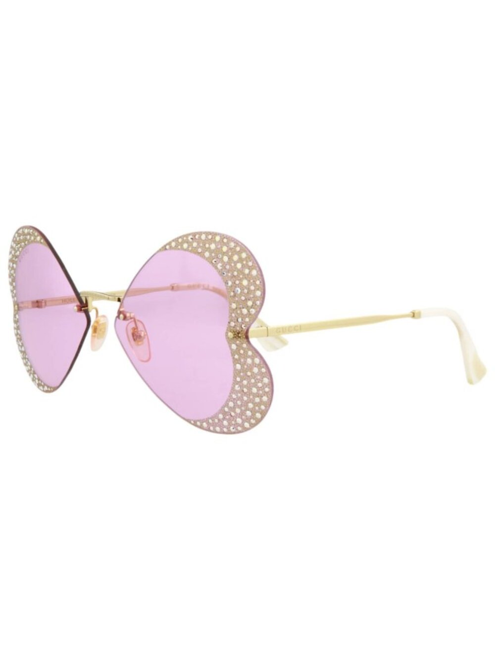 New Gucci Women's Sunglasses Cat Eye Metal Frame Gold Gold Pink